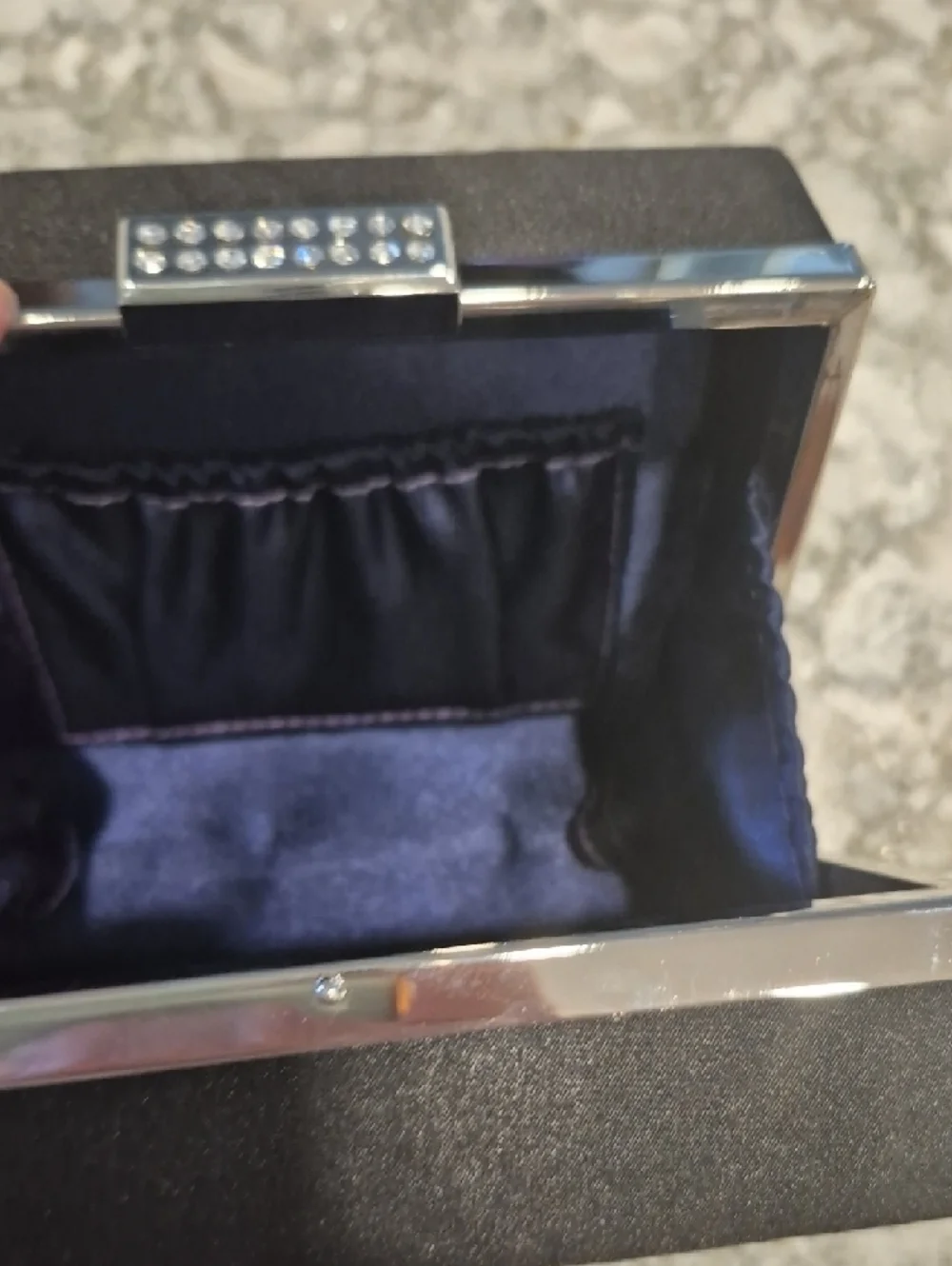 Black Satin Rhinestone Clasp Box Evening Clutch